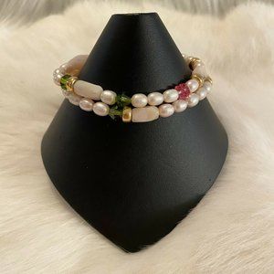 VINtage 14/20 Gold Filled Rhinestone Stone Bracelet Double Strand Toggle 6882